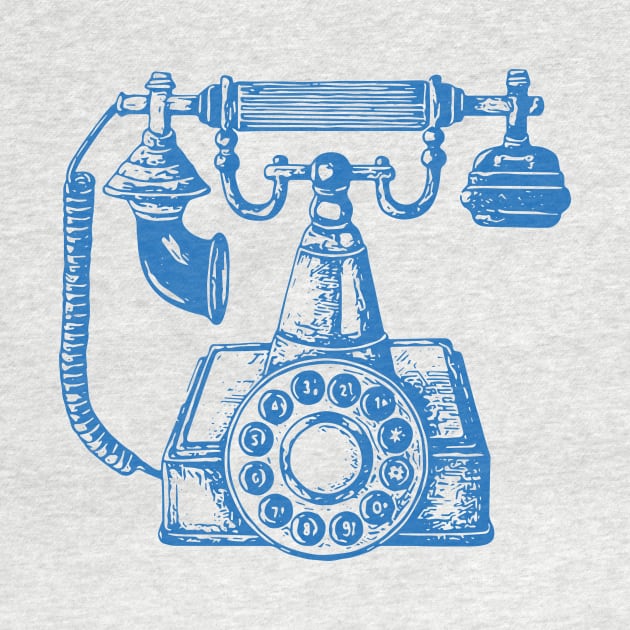 Vintage Phone Block Print in Blue and White by OpalEllery
